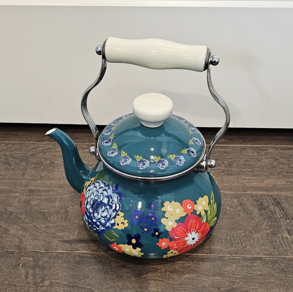 The Pioneer Woman Dazzling Dalia's Whistling Tea Pot - Picture 2 of 8